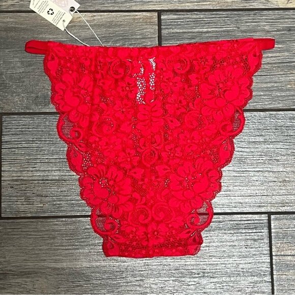 NWT Free People x WE ARE HAH Chase Me Down Panty Medium Siren Red Lace Panties - Picture 6 of 11